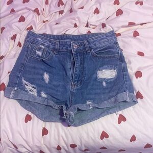 SHEIN Blue Distressed Jean Shorts High-Waisted